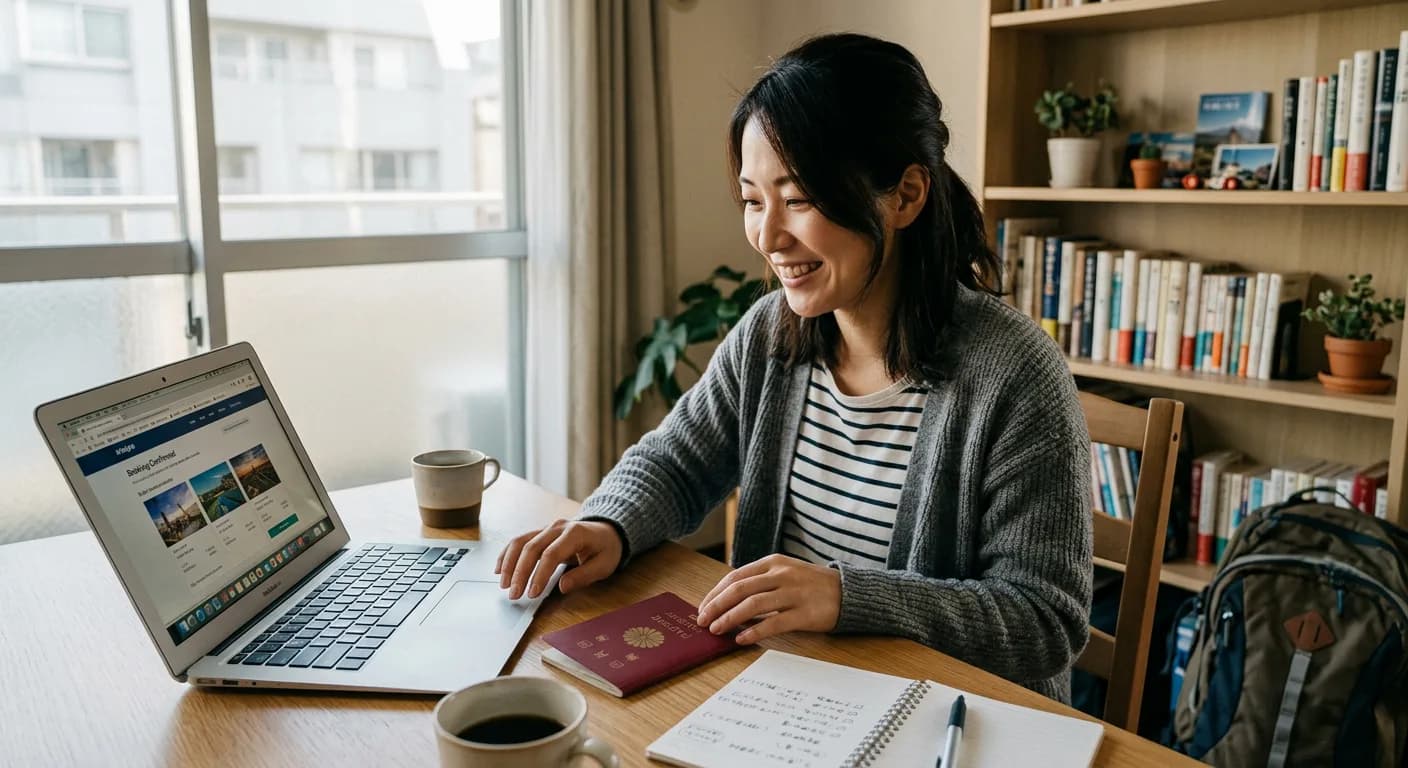 カナダワーホリの準備を自宅で行う日本人女性