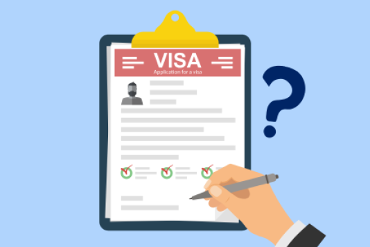 A temporary resident visa application with a question mark next to it.